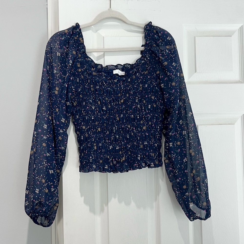 Lush Floral Smocked Long Sleeve Top